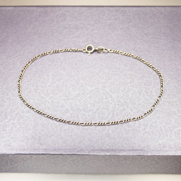 Vintage Sterling Silver 925 Italy Figaro Chain Ankle Bracelet Anklet Signed A-Z - Picture 2 of 8